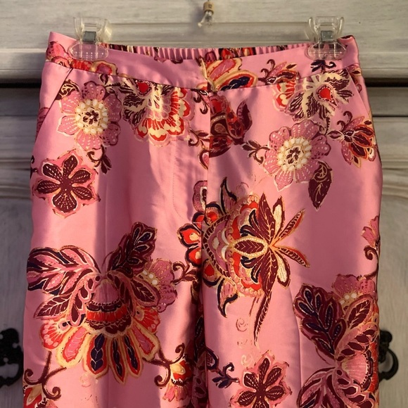 Magaschoni Pink Floral Satin Ankle Dress Pants - Picture 9 of 11